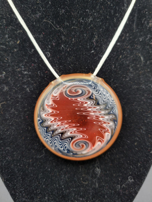 Orange and Black Wigwag Disk Pendant