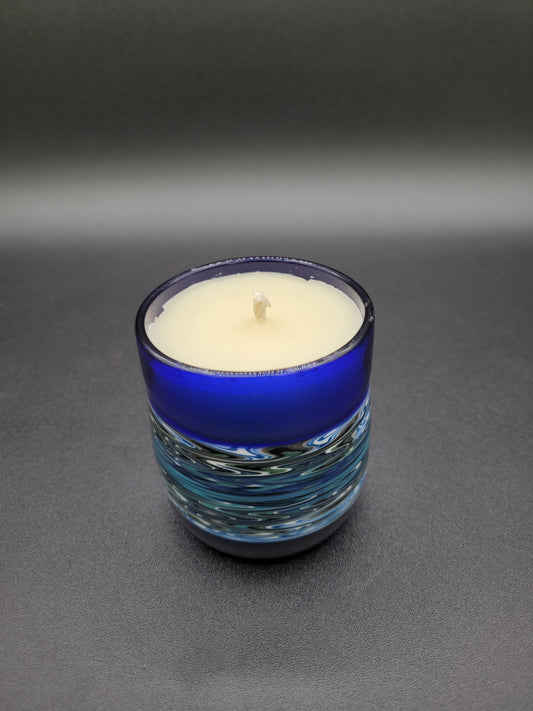 Blue 'Re-wig" Bee's wax candle