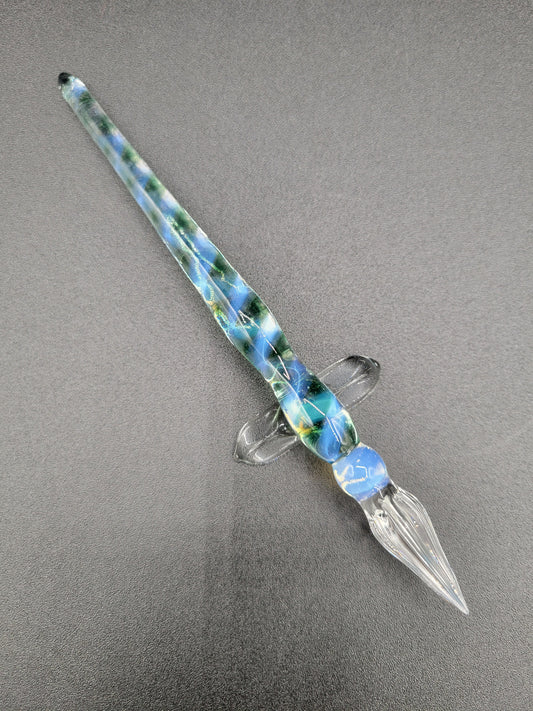 Opaline and teal spiral round tipped pen